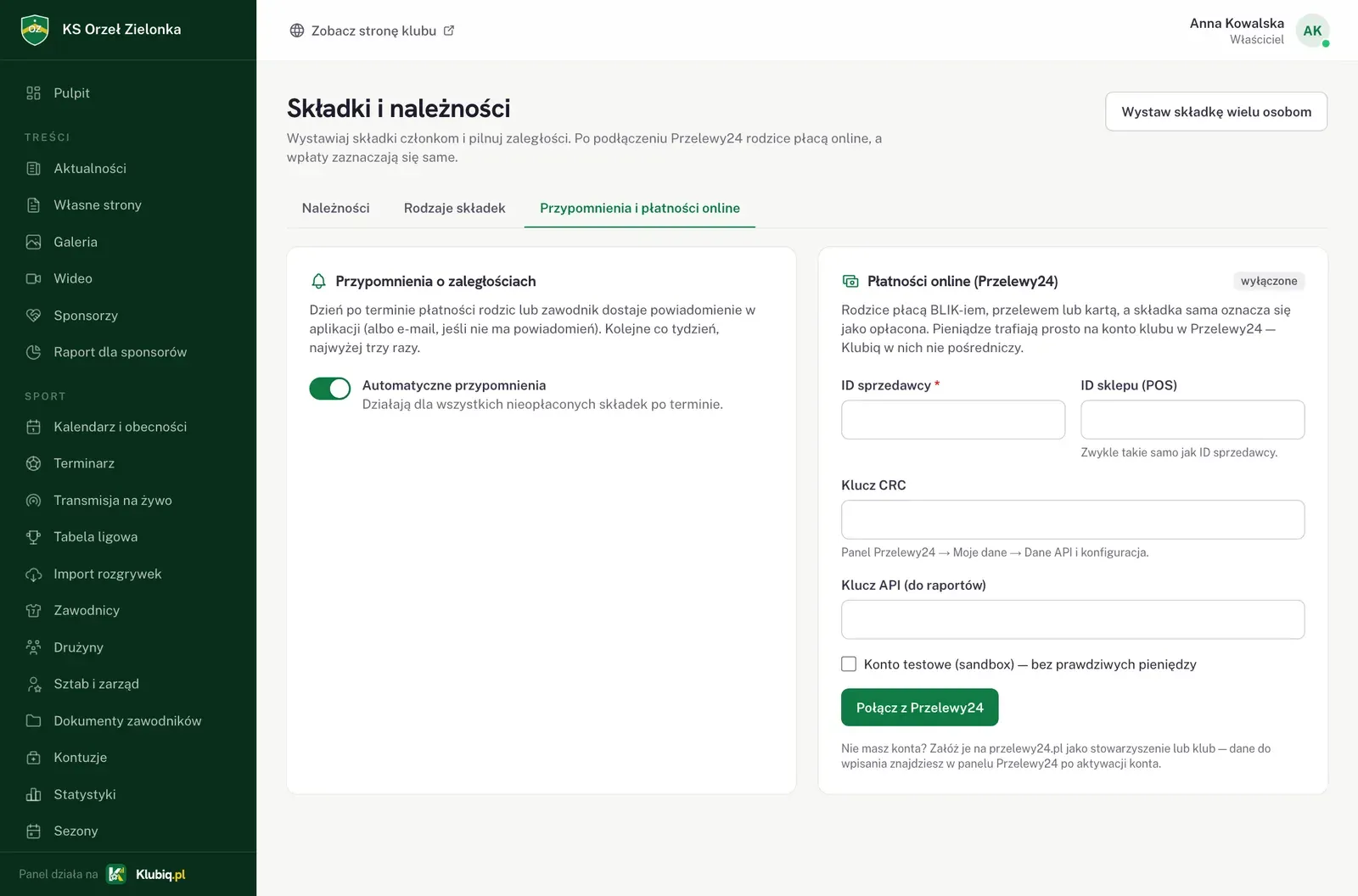 Składki online i przypomnienia