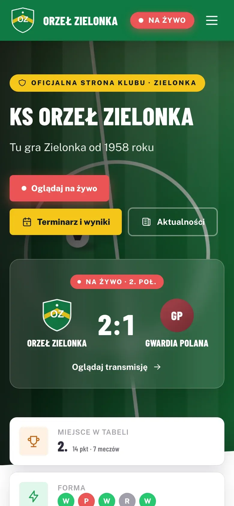 Strona klubu na telefonie