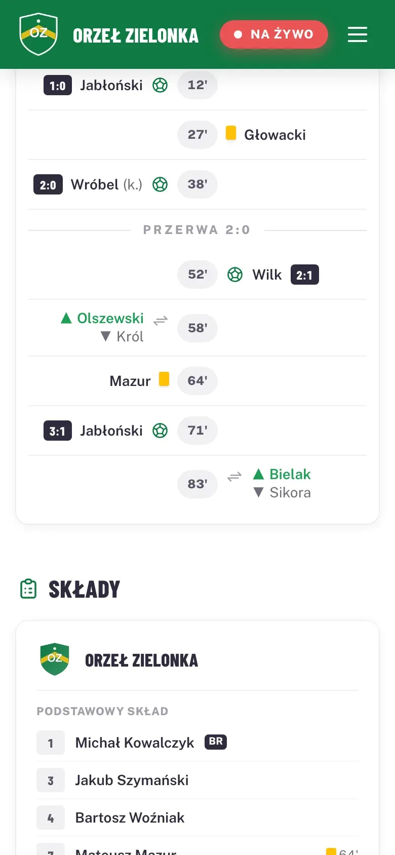 Szczegóły meczu w aplikacji